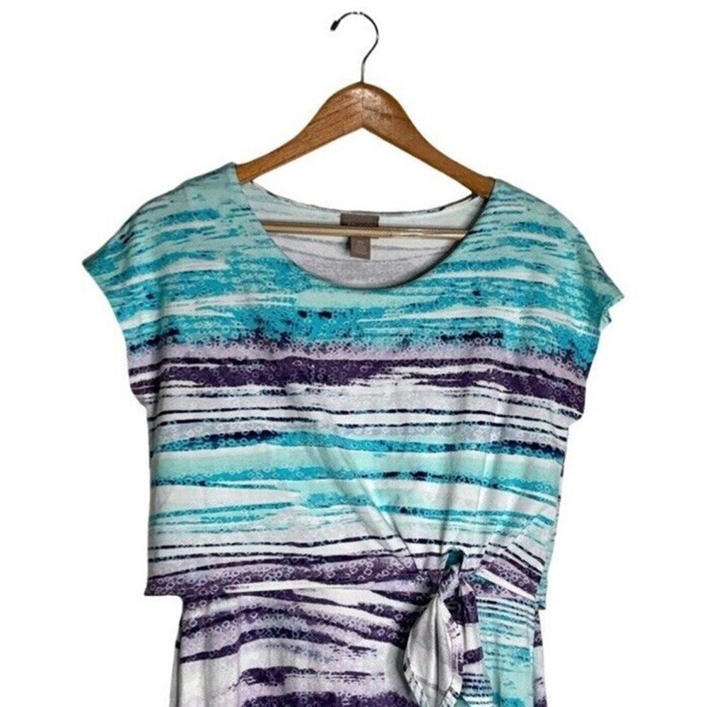 Chico’s Dress Coastal Midi Size Small Summer Colorful Blue Purple Beach - Picture 2 of 9
